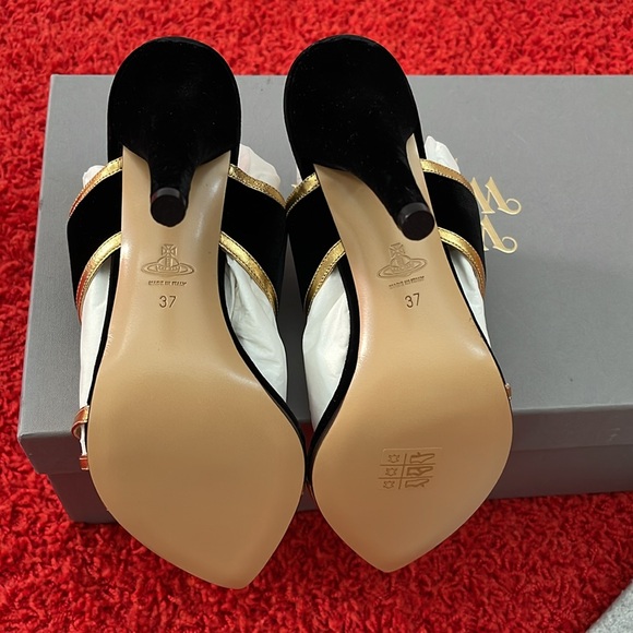 Vivienne Westwood NWT MASCHEREDE hells in blk Velvet and gold leather IT37 - Picture 7 of 13